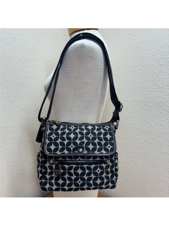Fossil Handbags - Fossil canvas and leather navy blue Patterned Shoulder Bag